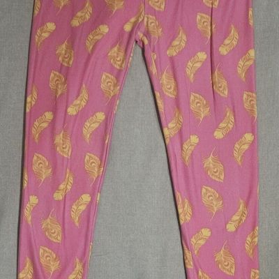 Womans LULAROE One Size Pink Feather Leggings